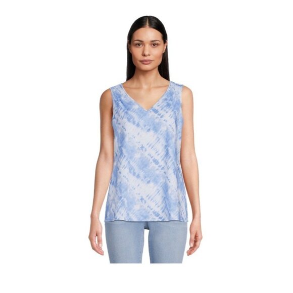 Time and Tru Womens Small 4-6 Blue Paradise Linen V-Neck Tank Top NWT - Picture 3 of 7